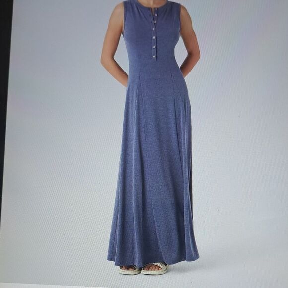 HALARA Dresses & Skirts - LARGE    ROUND NECK BUTTON SLEEVELESS FLARE MAXI DRESS